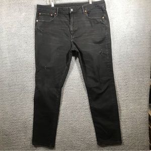 Men's American Eagle AirFlex+ Straight Distressed Black Jeans Size 38x30